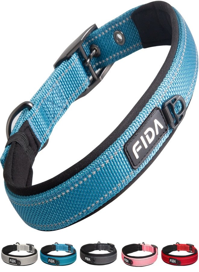 Fida Heavy Duty Dog Collar, Ultra Comfortable Soft Neoprene Padded, Adjustable Reflective Nylon Pet Collar with Durable Metal Belt Buckle for Medium Breeds (M, Blue) - Image 1